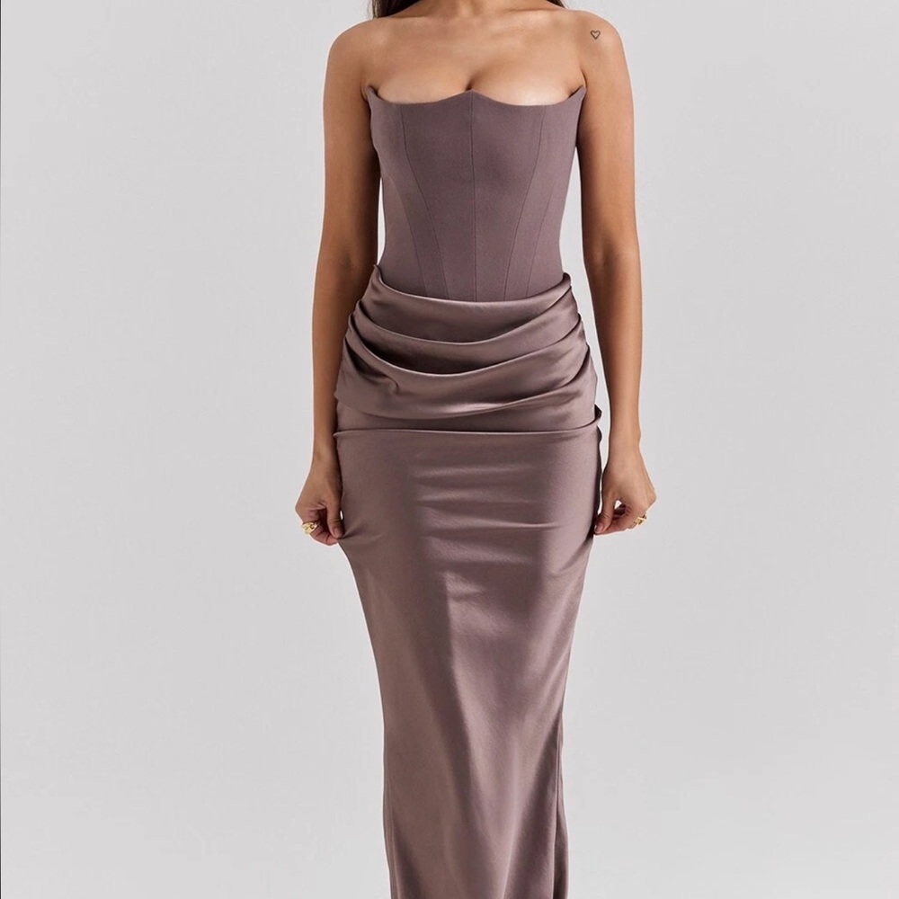 HOUSE OF CB 'Persephone' Smoke Strapless Corset Maxi Dress Size S Reg Cup